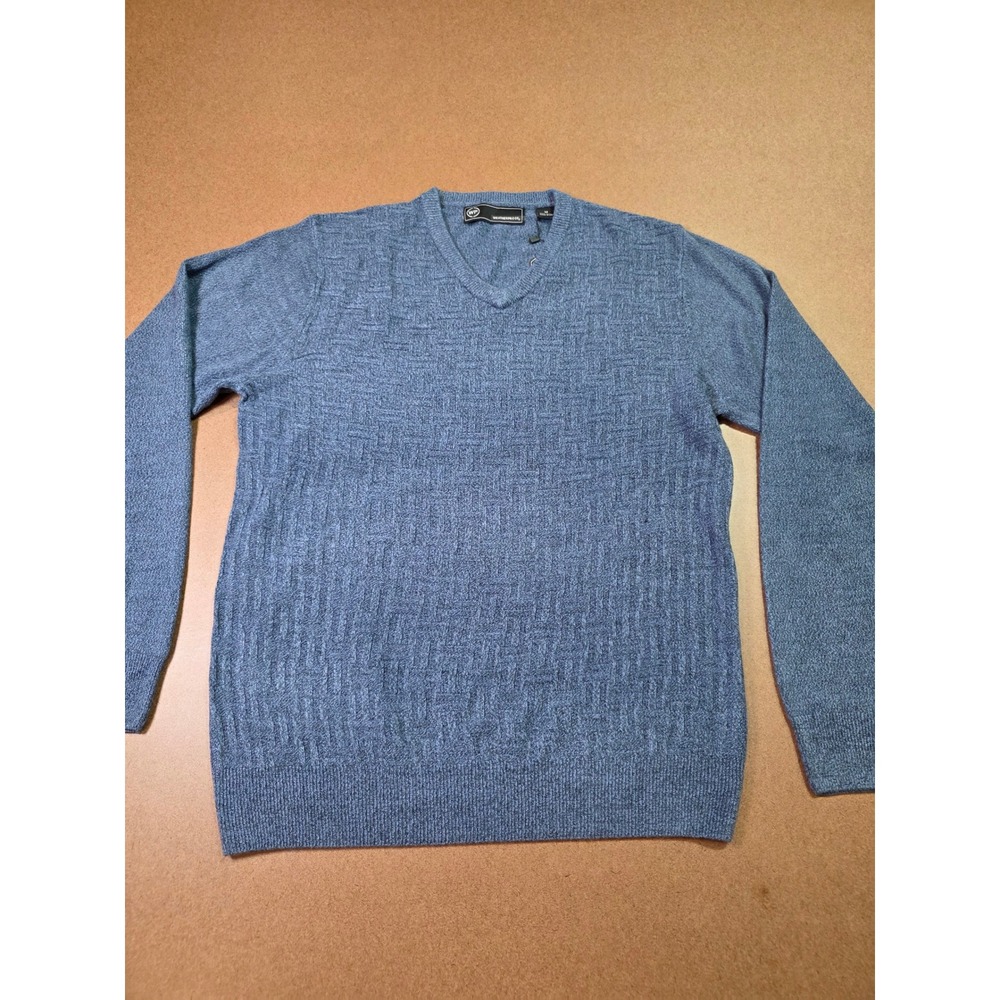 Weatherproof Mens V-Neck Textured Knit Sweater Blue Heather Medium NWT